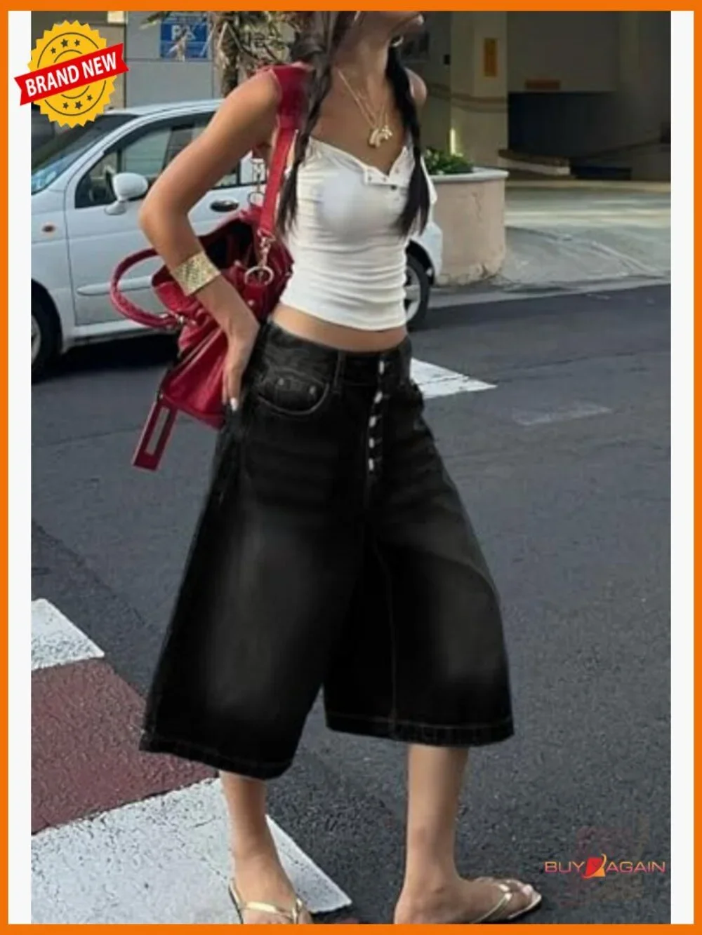 Baggy Wide Leg Cargo Capri Jeans Bermuda Shorts Plus Size Y2k Cropped Denim